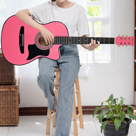 Pink cutaway acoustic guitar.