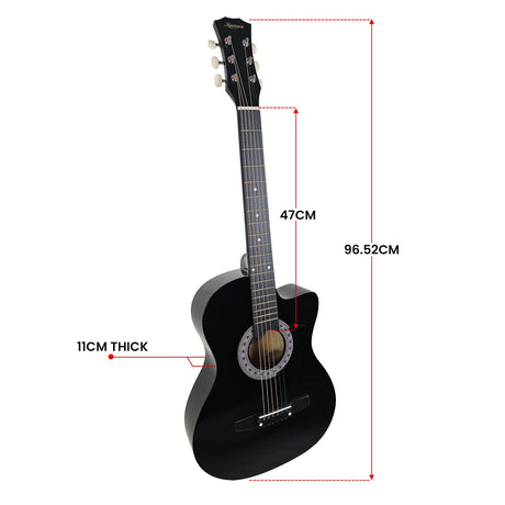 Black cutaway acoustic guitar.