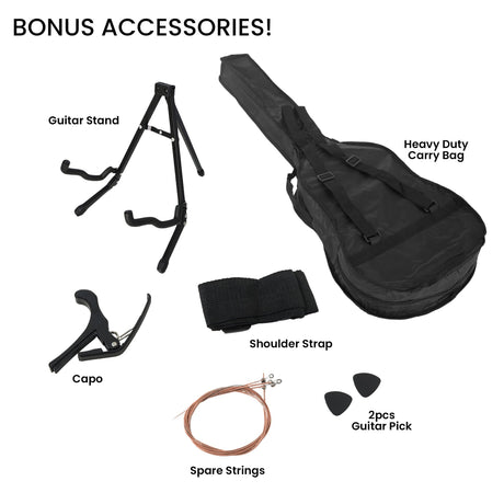 Black cutaway acoustic guitar.