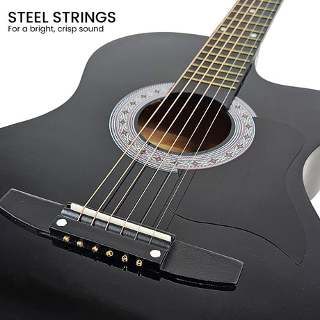 Black cutaway acoustic guitar.