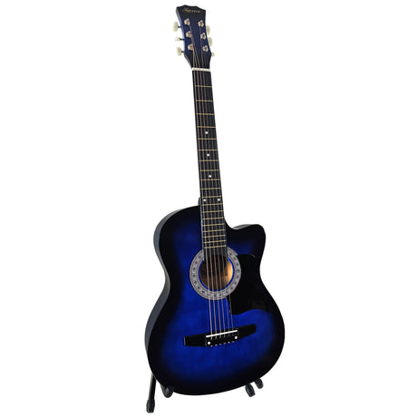Blue cutaway acoustic guitar, supplied with a carry bag.
