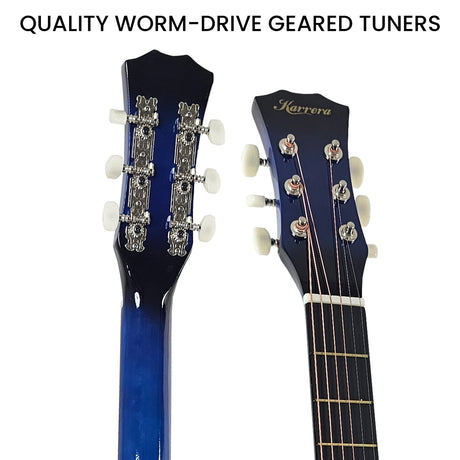 Blue cutaway acoustic guitar, supplied with a carry bag.
