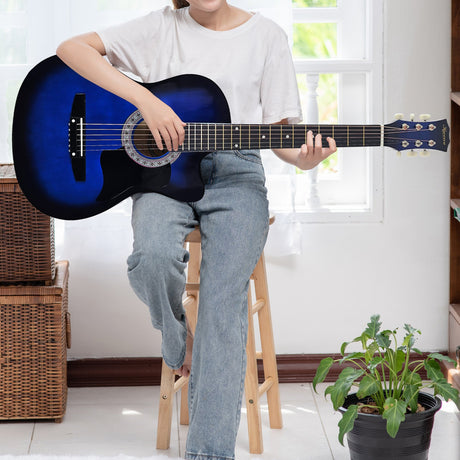 Blue cutaway acoustic guitar, supplied with a carry bag.