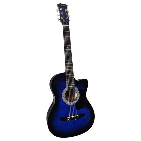Blue cutaway acoustic guitar, supplied with a carry bag.