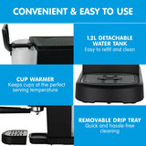 Pronti CM-850D Coffee Machine 20 Bar Espresso Maker with Milk Frother and 1.25L Tank