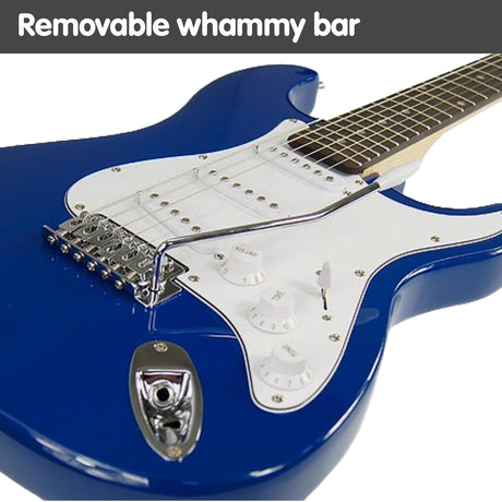 Blue electric guitar.