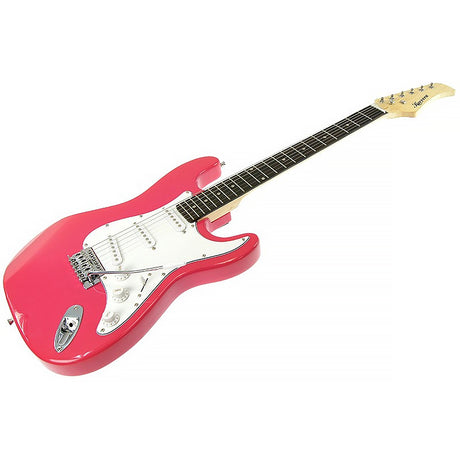 Pink electric guitar.