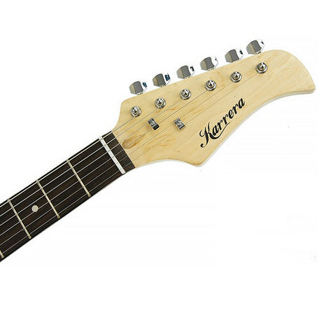Pink electric guitar.