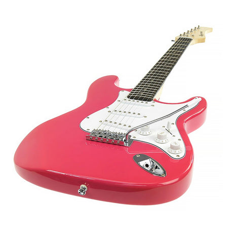 Pink electric guitar.