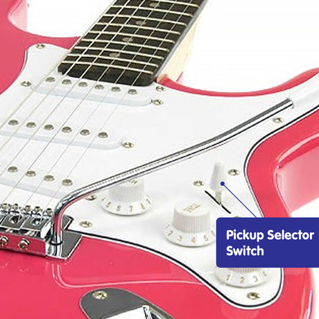 Pink electric guitar.