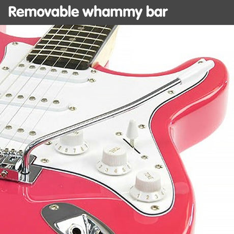 Pink electric guitar.