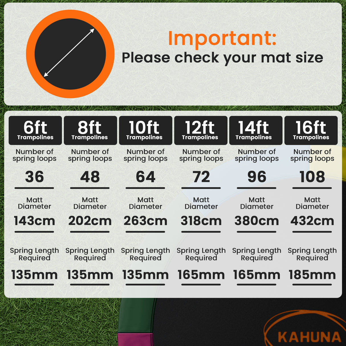 Kahuna 8ft Replacement Trampoline Safety Pad Cover and Jumping Spring Mat - Orange