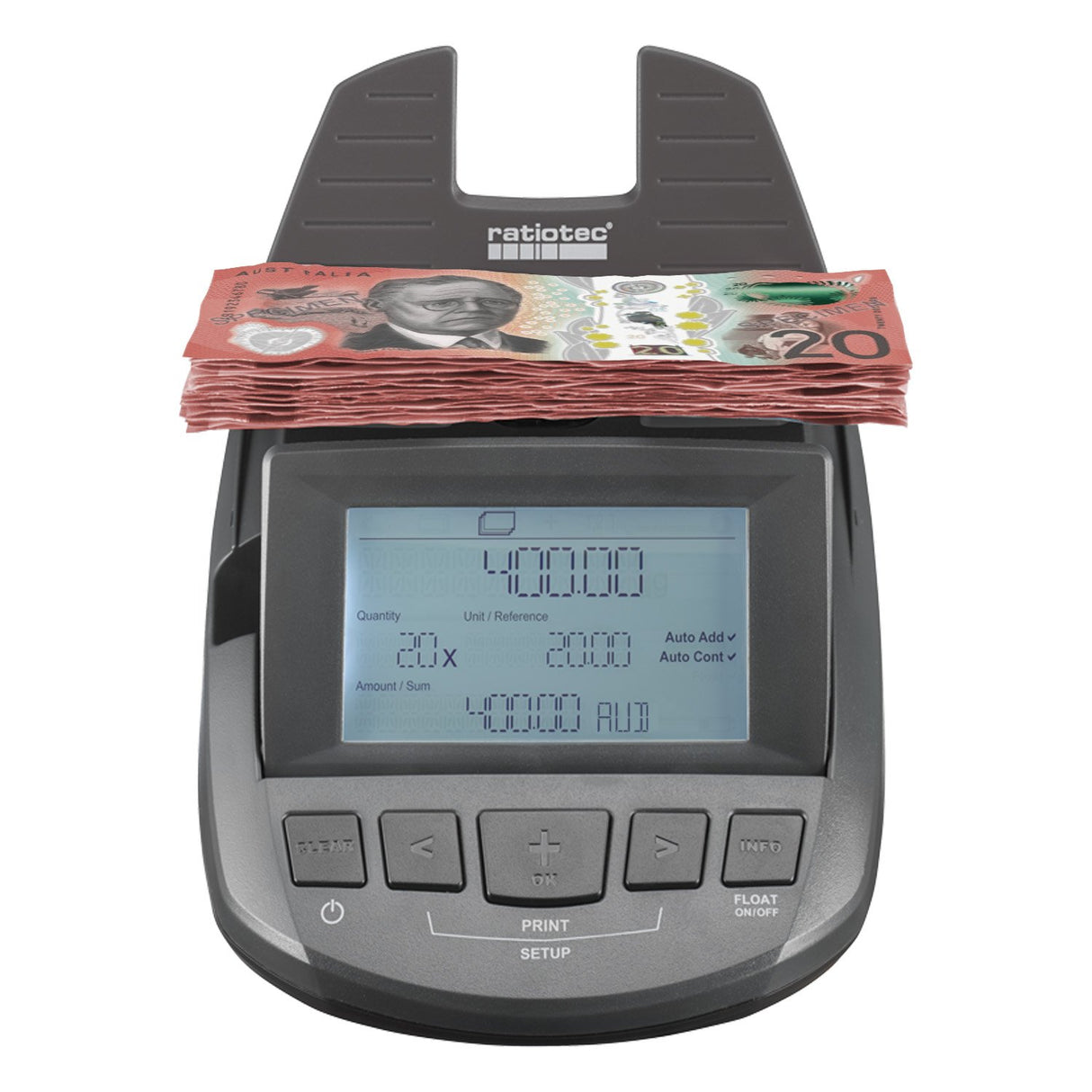 Ratiotec Digital Coin Note Money Counter Currency Scales Australian Notes Portable - Made In Germany