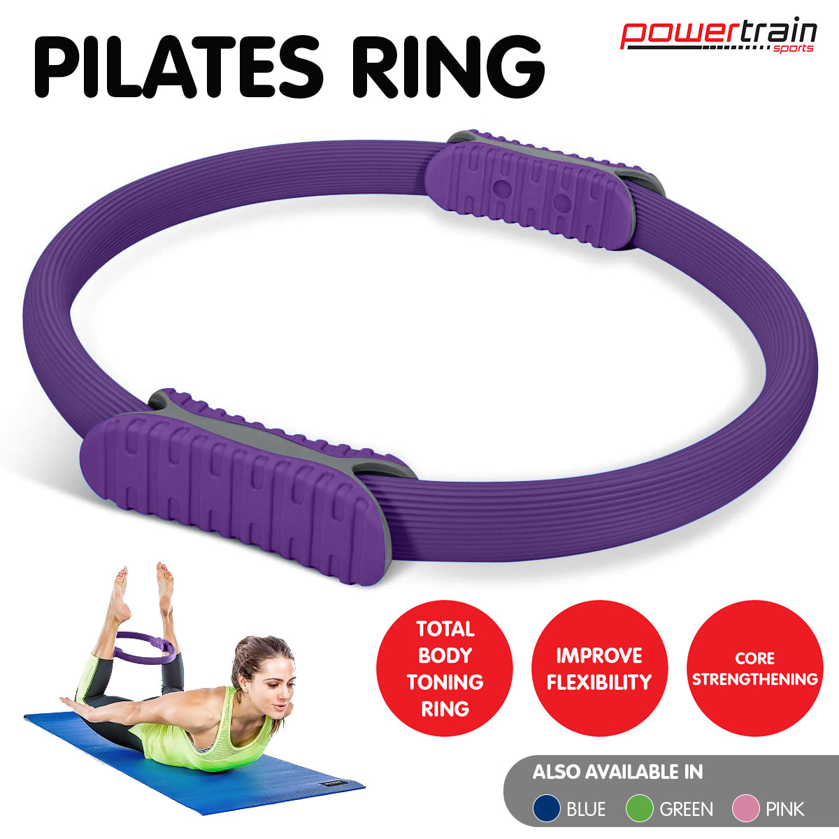 Powertrain Pilates Ring Band Yoga Home Workout Exercise Band Purple.
