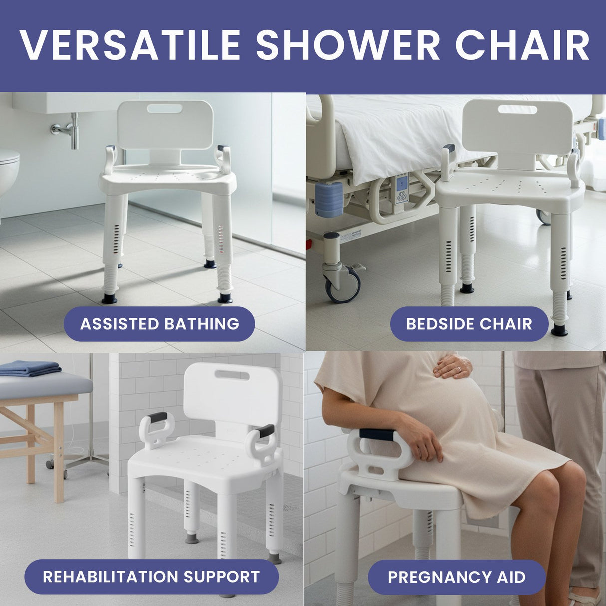 Orthonica Premium Adjustable Shower Chair with Armrests 158kg Capacity