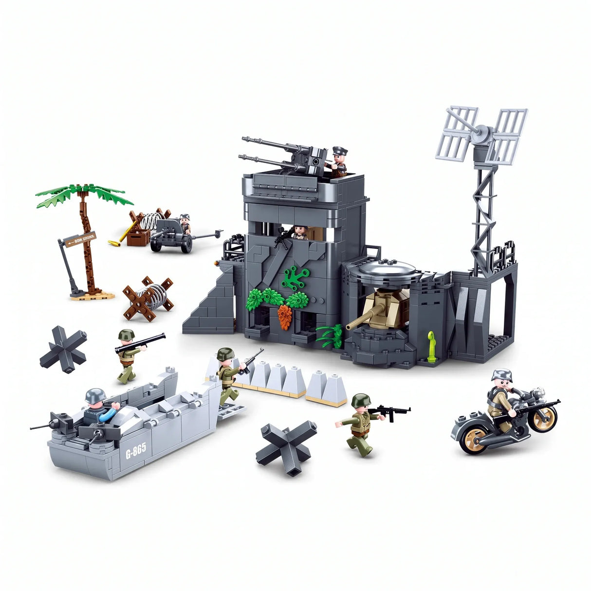 Sluban B0861 Model Kit WWII Atlantic Wall Coastal Bunker Defense Normandy DDay Military Base Outpost Army DIY Set Toy