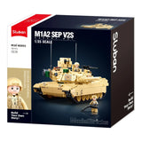 Sluban B0892 Model Kit M1A2 Abrams Main Battle Tank US Army Desert Armor Vehicle Military Building Blocks DIY Set Toy