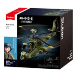 Sluban B1536 Model Kit 1:44 AH-64D Apache Attack Helicopter Chopper Gunship Army Military Air Force Blocks DIY Set Toy