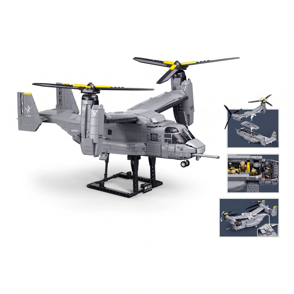 Sluban B1537 Model Kit 1:44 MV-22 Osprey Tiltrotor Helicopter Plane Military Air Force Building Blocks DIY Set Toy