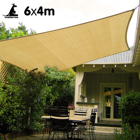 Wallaroo Rectangular Shade Sail 6m x 4m, Sand.
