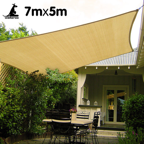Wallaroo Rectangular Shade Sail 7m x 5m, Sand.