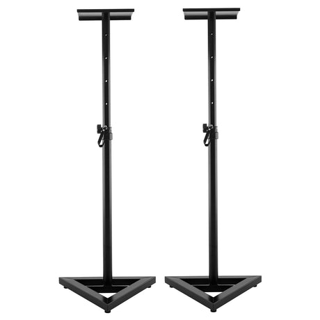Karrera black adjustable floor speaker stand.