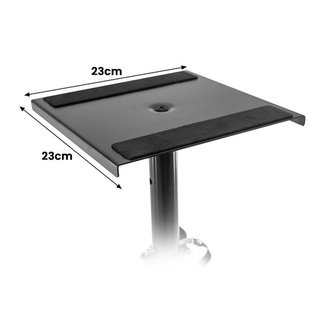 Karrera black adjustable floor speaker stand.