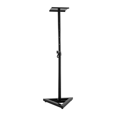 Karrera black adjustable floor speaker stand.