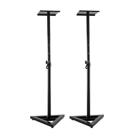 Karrera black adjustable floor speaker stand.
