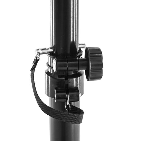 Karrera black adjustable floor speaker stand.