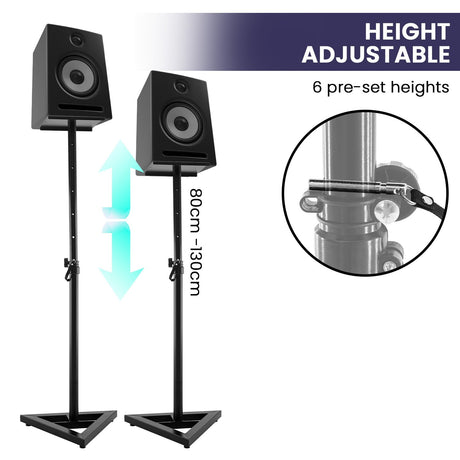 Karrera black adjustable floor speaker stand.