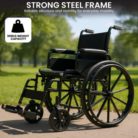 Black steel foldable mobility, lightweight.