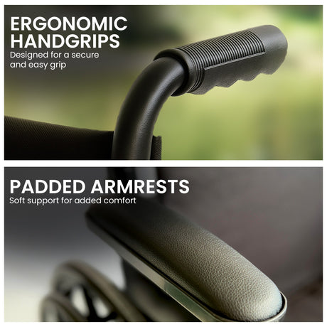 Black steel foldable mobility, lightweight.