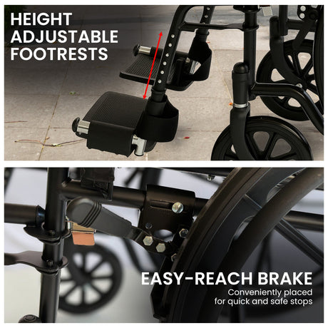 Black steel foldable mobility, lightweight.