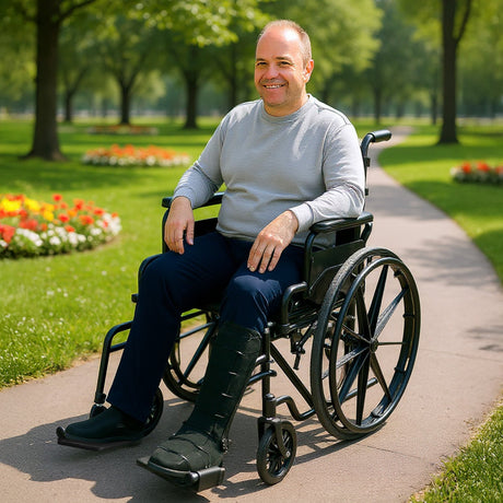 Black steel foldable mobility, lightweight.