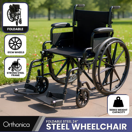 Black steel foldable mobility, lightweight.