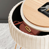 Side Table Storage Ottoman - Velvet Padded Stool Vanity Footstool REMY CREAM BEIGE