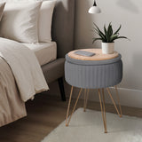 Side Table Storage Ottoman - Velvet Padded Stool Vanity Footstool REMY GREY