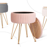Side Table Storage Ottoman - Velvet Padded Stool Vanity Footstool REMY PINK