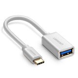 UGREEN USB Type-C Male to USB 3.0 Type A Female OTG Cable, White, 15CM.