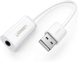 UGREEN USB A Male to 3.5 mm Aux Cable, White.