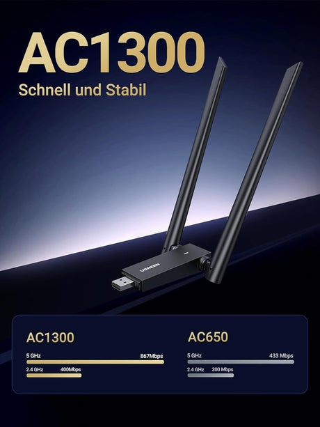 UGREEN Wi-Fi Mbps adapter, 50m, model AC1300.