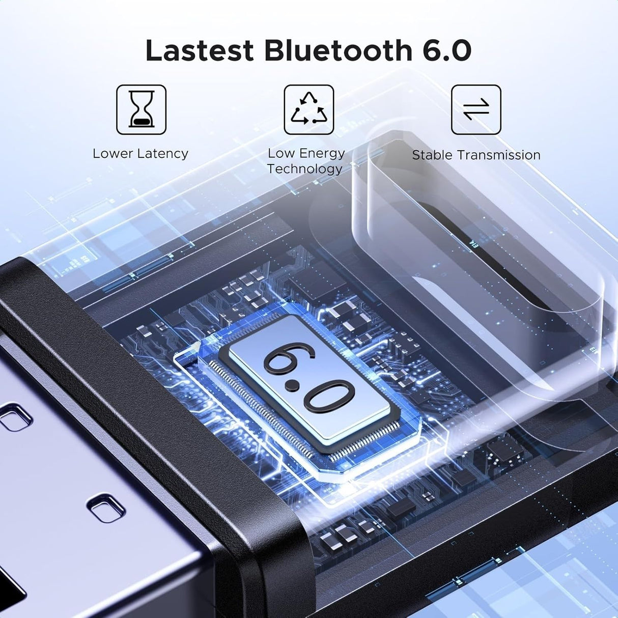 UGREEN 75073 Bluetooth 6.0 USB Dongle Adapter 20m Range, 5 Device Connection, Plug & Play for PC/Laptop