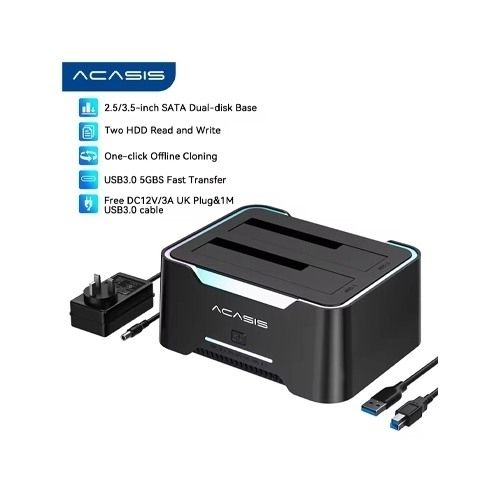 Acasis EC-6104 Dual Bay 2.5/3.5" Sata HDD SSD Enclosure USB 3.2 5Gbps 60TB.