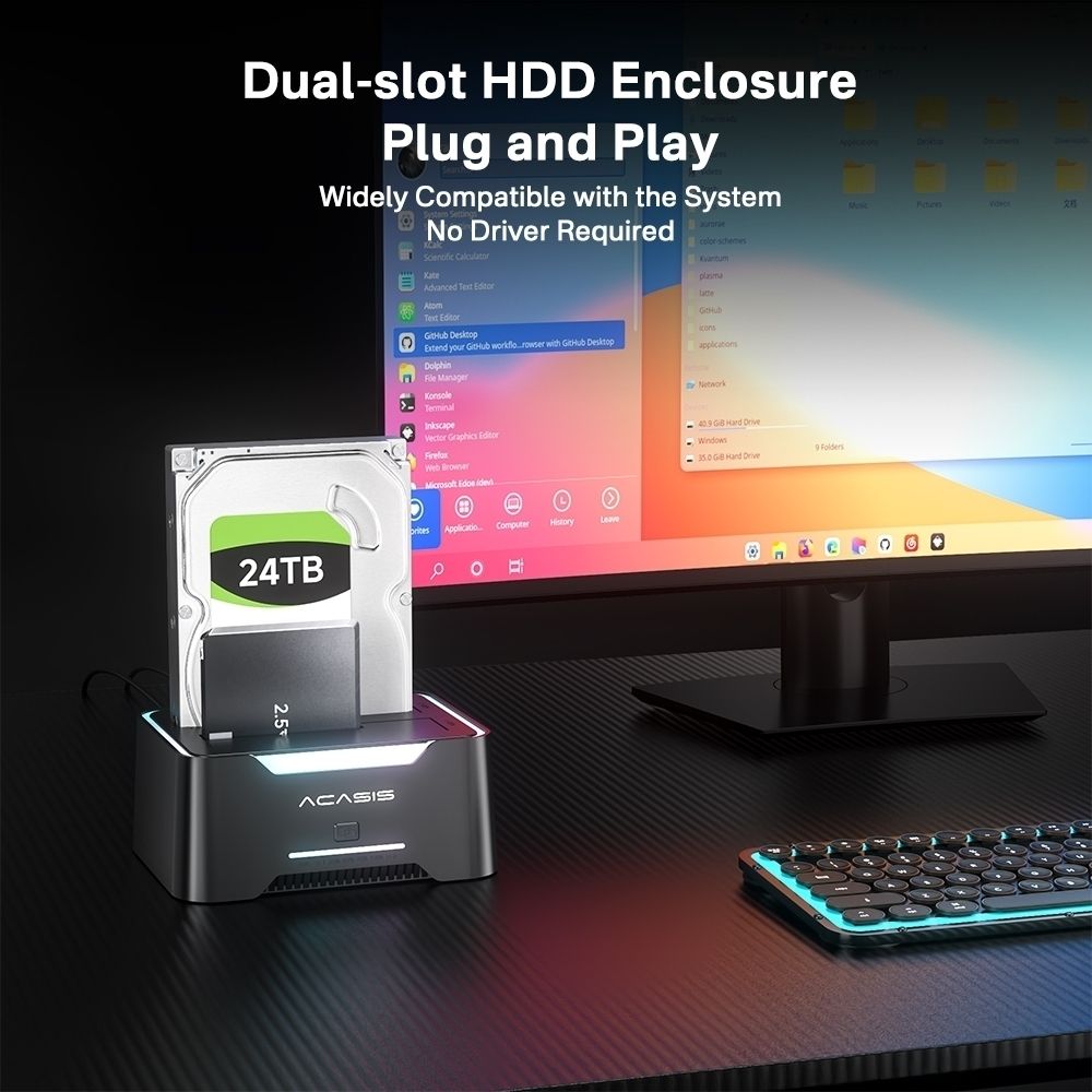 Acasis EC-6104 Dual Bay 2.5/3.5" Sata HDD SSD Enclosure USB 3.2 5Gbps 60TB.