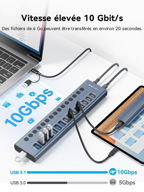 ACASIS HB16PRO 16-port USB 3.2 docking hub, 8 x USB-A + 8 x USB-C.