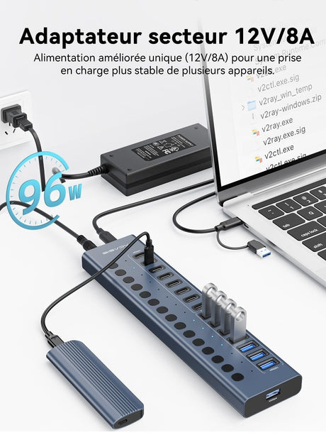 ACASIS HB16PRO 16-port USB 3.2 docking hub, 8 x USB-A + 8 x USB-C.