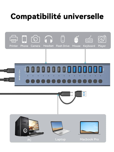 ACASIS HB16PRO 16-port USB 3.2 docking hub, 8 x USB-A + 8 x USB-C.