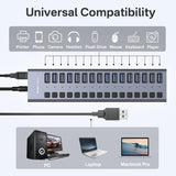 ACASIS HS-716MG USB 3.2 Gen2 10Gbps 12V/8A 16 Port USB-A + On/Off Switch with AC Power Adapter for PC & Laptop