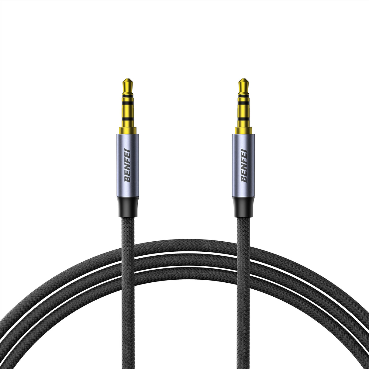 BENFEI 000427GY-2M 3.5mm TRRS Male to Male Audio Cable, 4-Pole Stereo Mic Aux Cable, Nylon Braided Headphone Jack Cord